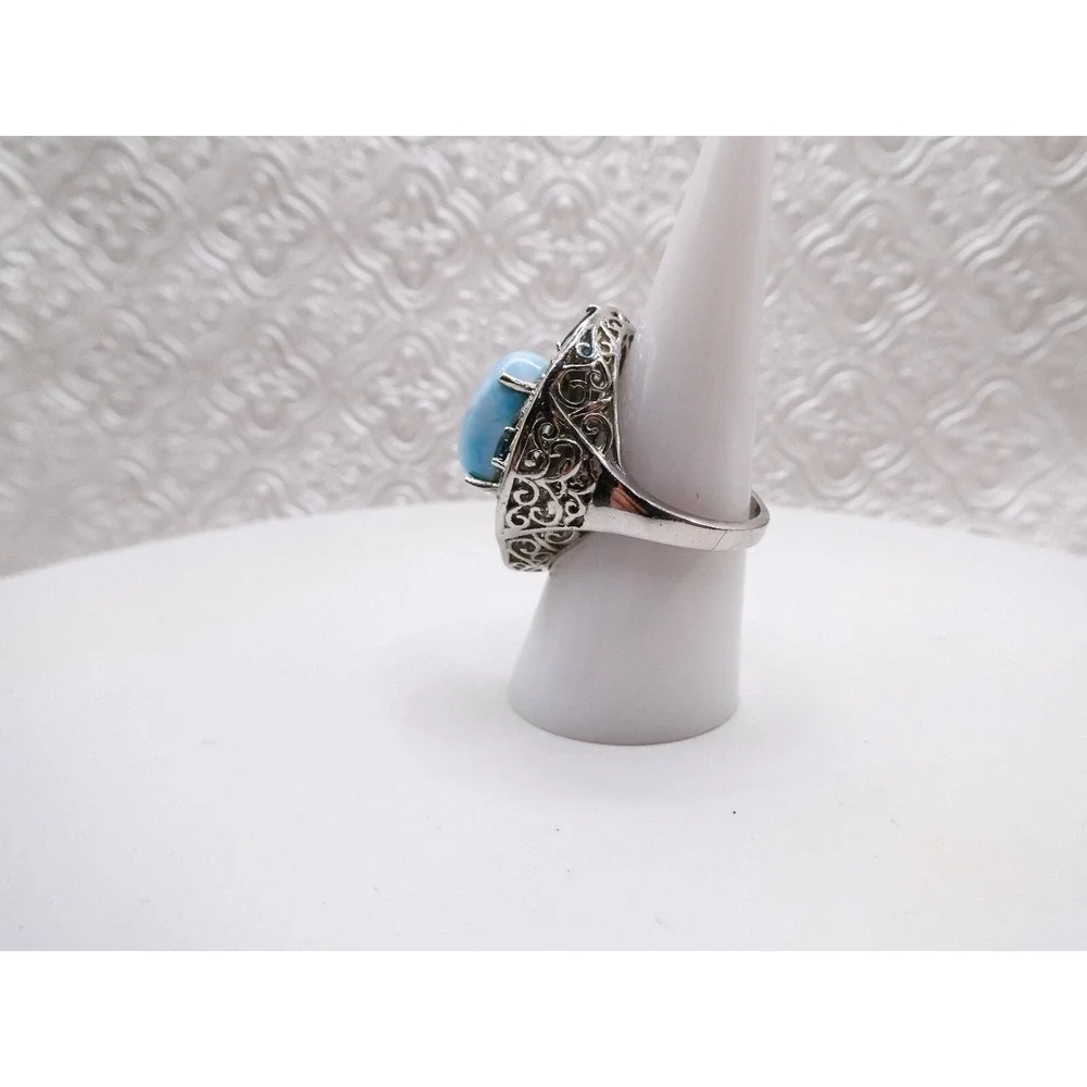 Chuck Clemency STS Sterling Silver Larimar Tourmaline Spinel Halo Ring 8